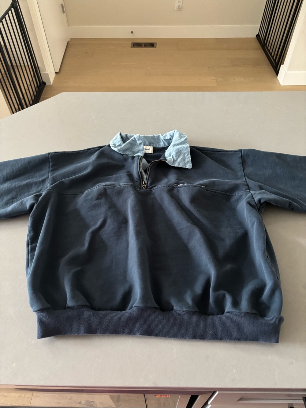 Men's Elwood Navy Half-Zip Sweater with Denim collar & elbows